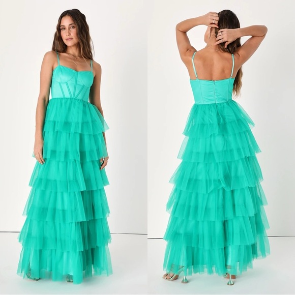 Lulus Dresses & Skirts - Elegant Teal Tiered Maxi Dress